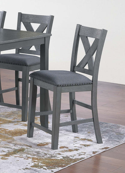 Modern Style Gray Dining Table 6x Chairs 7pcs Counter Height Set Cushion Seat Nailhead X-Cross Back Chairs Dining Room Furniture image 4