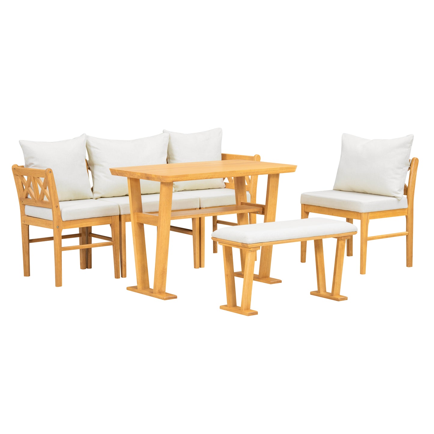 Small Farmhouse Solid Wood Kitchen Nook Dining Room Breakfast Nook Table Set for 6, Space Saving High Top Corner Dining Table with Bench and Chairs (6 Piece) image 2