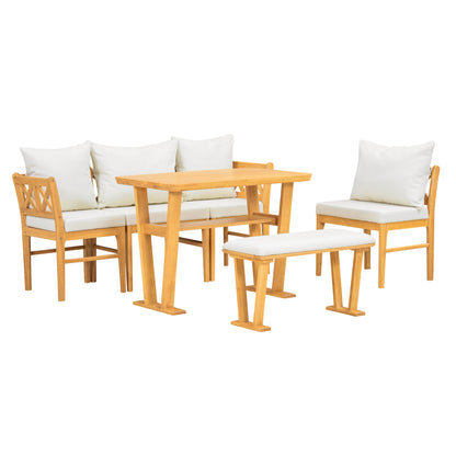 Small Farmhouse Solid Wood Kitchen Nook Dining Room Breakfast Nook Table Set for 6, Space Saving High Top Corner Dining Table with Bench and Chairs (6 Piece) image 2