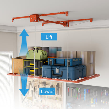 Orange Overhead Garage Storage Rack 4x8 FT for High Ceilings 10-12 FT, 350LBS Capacity All-Steel Construction with Safety Lock (Installation Required, Heavy-Duty Garage Organizer) image 3