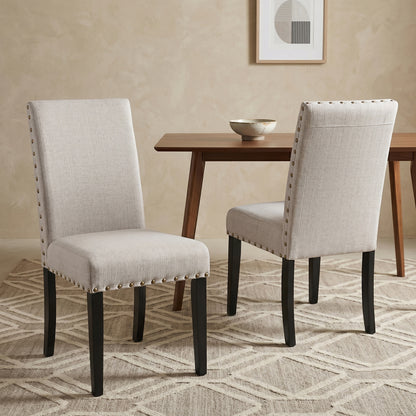 Biony Fabric Dining Chairs with Nailhead Trim, Set of 2, Tan image 1