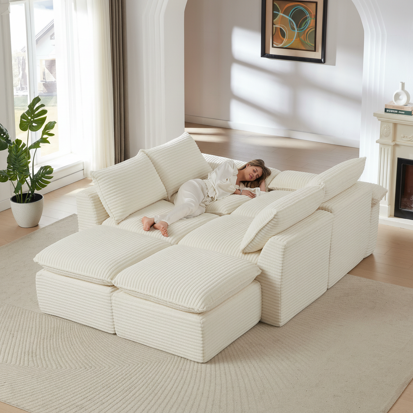 Modern corduroy cloud sofa, can be freely combined and has a comfortable sitting experience, suitable for modern living room furniture in homes, apartments, and offices image 2