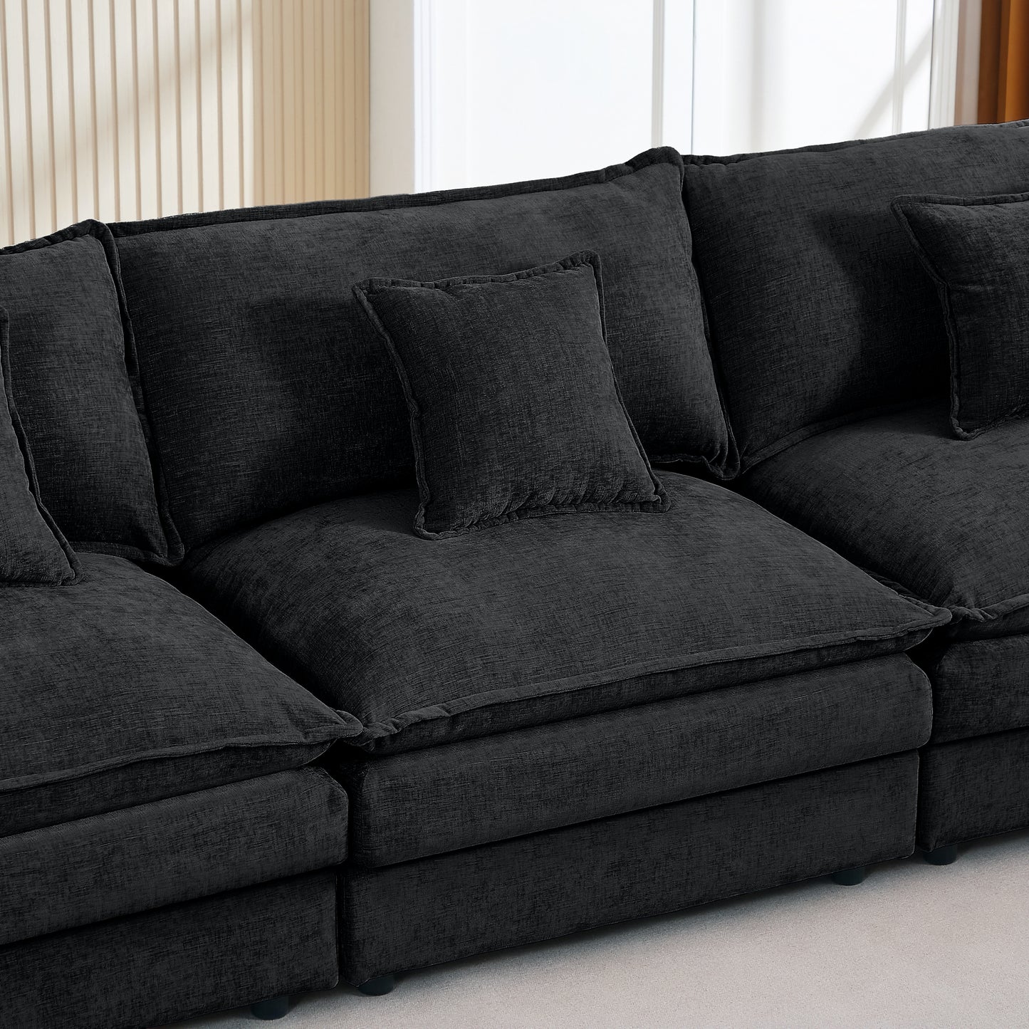 Modular Sectional Sofa, 102 Inch L Shaped Couch Set for Living Room, 3-Seater Comfy Cloud Couches with Movable Ottoman, DIY Combination, Chenille, Black image 3