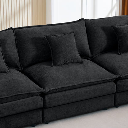 Modular Sectional Sofa, 102 Inch L Shaped Couch Set for Living Room, 3-Seater Comfy Cloud Couches with Movable Ottoman, DIY Combination, Chenille, Black image 3