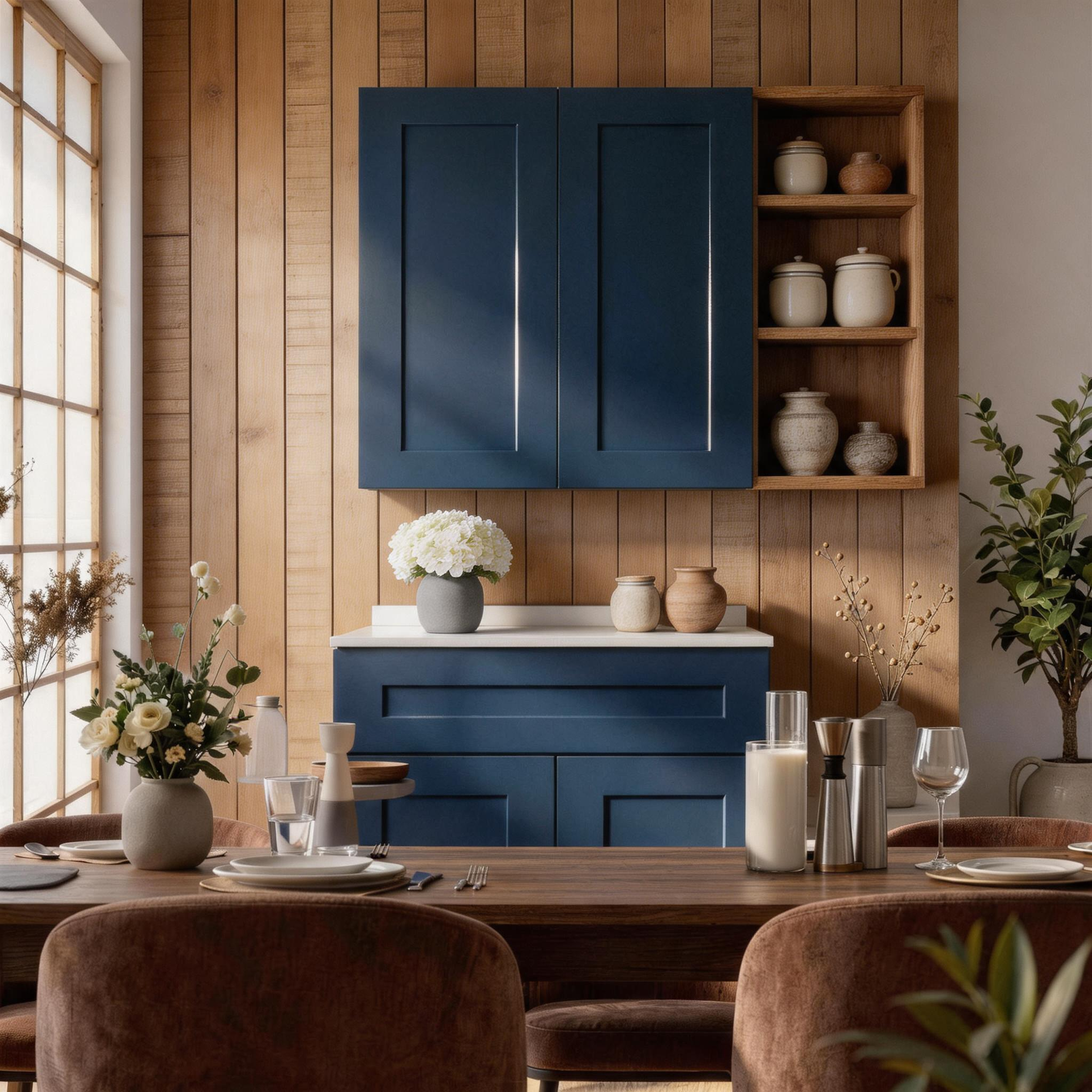 33" Navy Blue Shaker Wall Cabinet Solid Wood with 3 Adjustable Shelves Ready-to-Assemble for Kitchen, Bathroom, Laundry, and Garage Storage (33"W×12"D×42"H) image 1