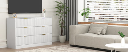 Modern 6-Drawer Dresser, Chest of Drawers for Bedroom, Living Room, Hallway, and Entryway - Large Storage Cabinet, White,Drawer panel with wavy patterns image 8