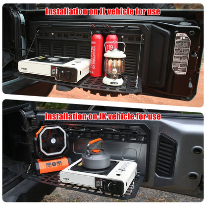 Tailgate Table Foldable Rear Cargo Shelf Compatible with Jeep Wrangler 2007-2017 JK JKU & 2018-2026 JL JLU (Not Fit JK Models with Stock Subwoofer) image 5