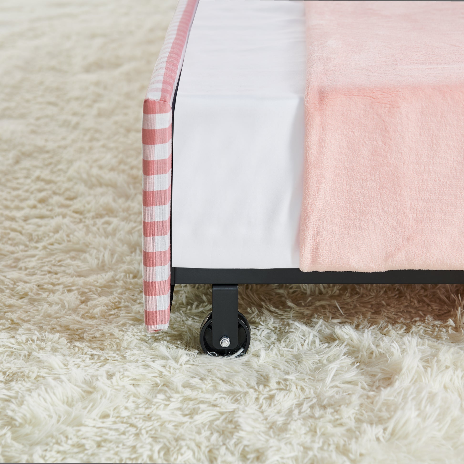 Full‑Size Daybed,Upholstered Convertible Daybed with Tufted Button Backrest, 3‑in‑1 Versatile Sofa Bed with Pull‑Out Trundle & Side Storage, Perfect for Compact Living-Pink image 9