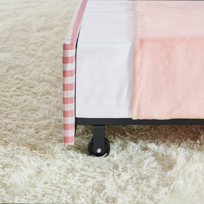Full‑Size Daybed,Upholstered Convertible Daybed with Tufted Button Backrest, 3‑in‑1 Versatile Sofa Bed with Pull‑Out Trundle & Side Storage, Perfect for Compact Living-Pink image 9