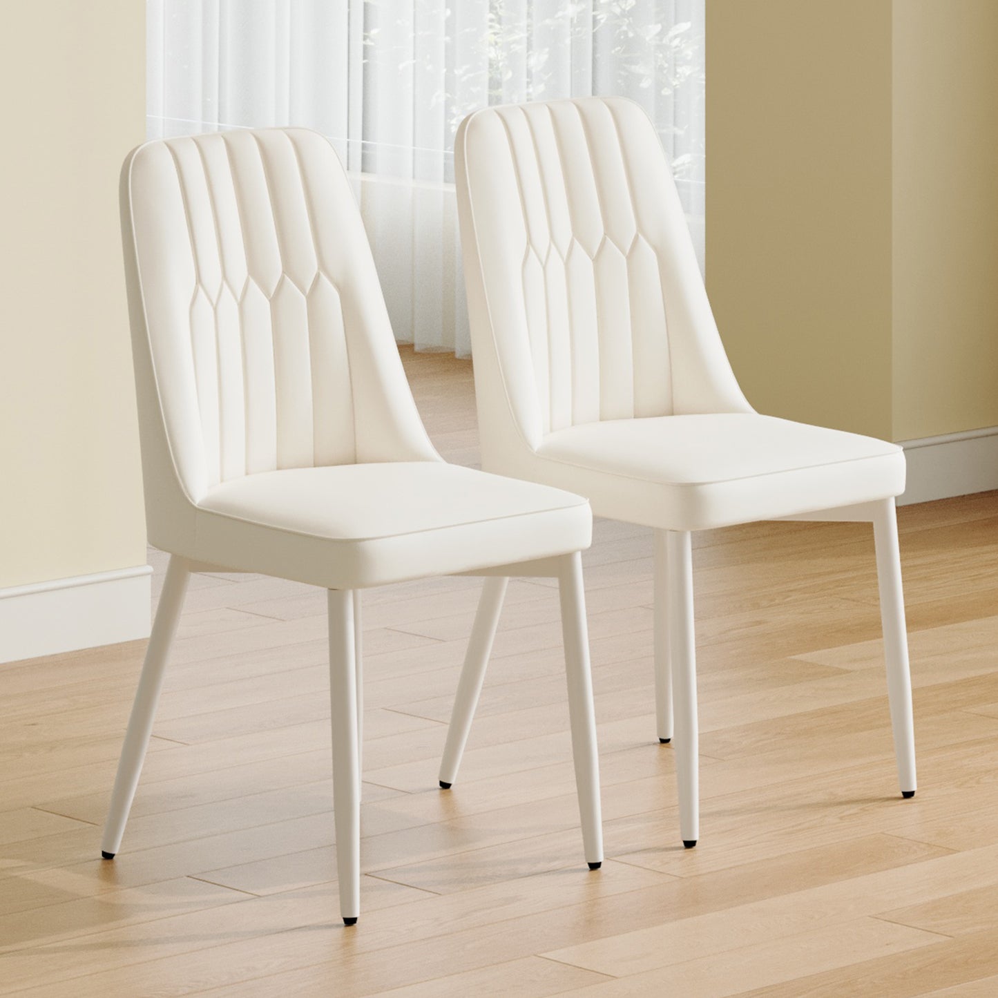 White dining chairs and living room chairs. Metal legs provide strong support, suitable for kitchens, living rooms, and restaurants. image 3