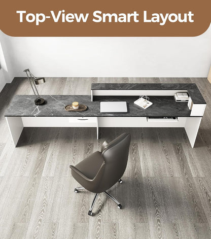 71" L-Shaped Reception Desk with Counter – Front Desk for Office, Salon, Lobby with Lockable Drawer, Keyboard Tray & Cable Management (White & Black, Right) image 3