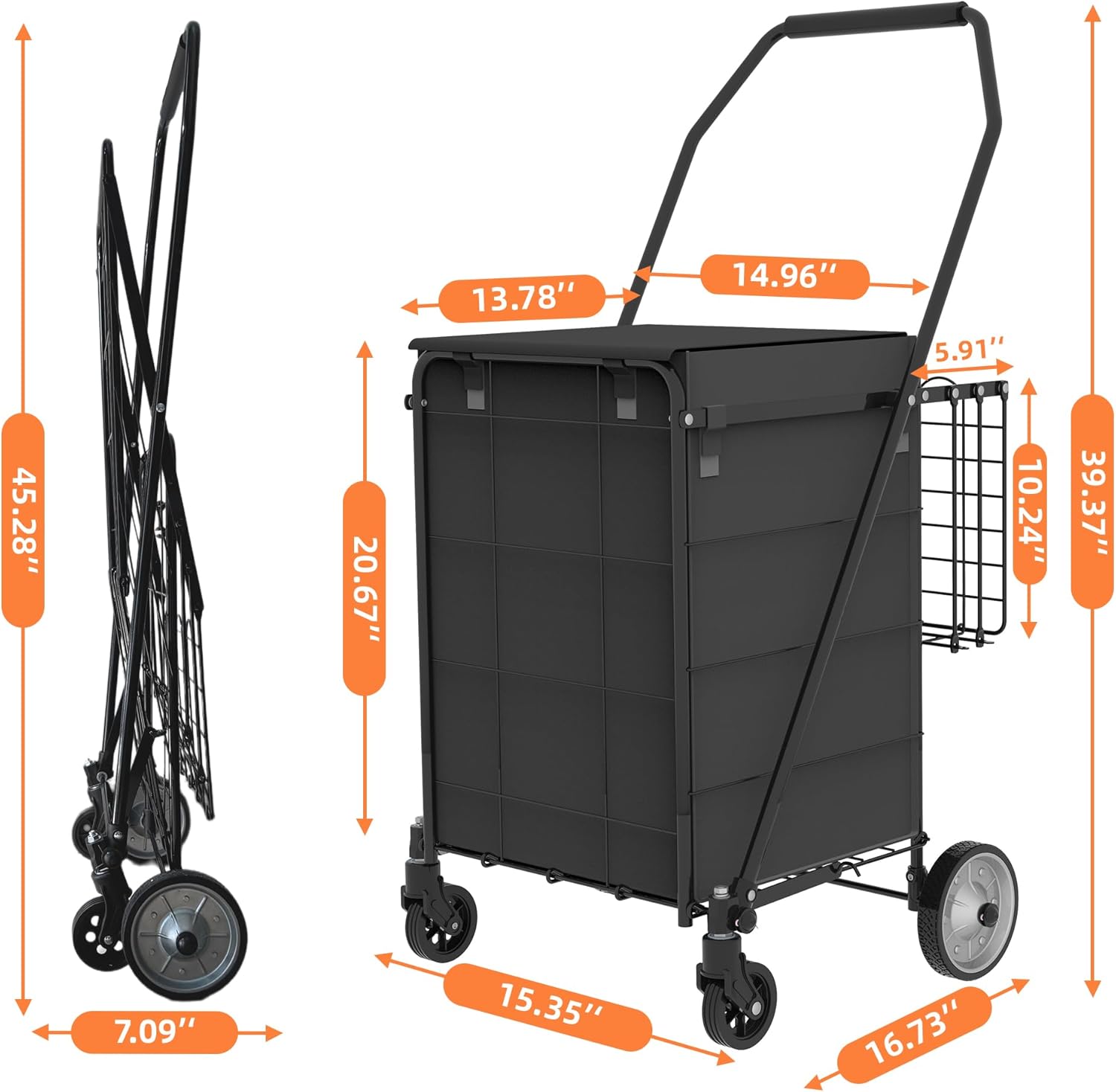 Shopping Cart Grocery Cart on Wheels - Waterproof Bag Included, 10-min Assembly Utility Wagon, Lightweight Shopping Cart with 360° Swivel Wheels for Grocery, Apartments, Laundry, Max Load 100 lbs image 7