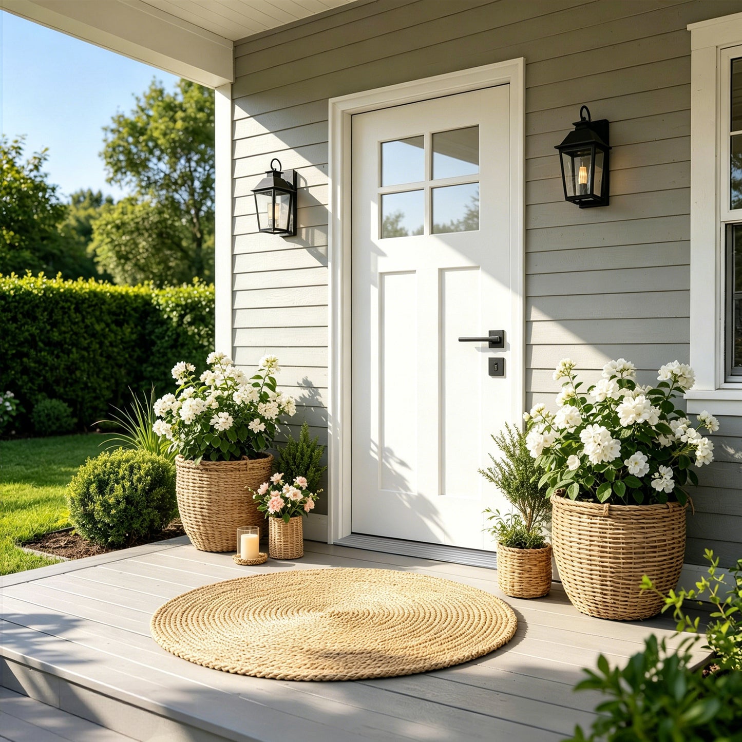 36"x80" Fiberglass Front Door with White 4-9/16" PVC Frame,Left-Hand Inswing Exterior Door with Brickmould,Contemporary minimalist smooth skin with clear glass for Home Entrance, White image 1