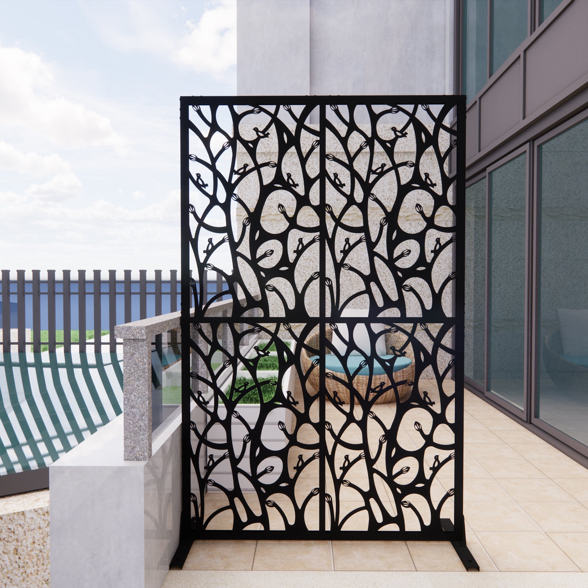 Metal Privacy Screens W3.8Ft X H6Ft Outdoor and Indoor Divider with Free Standing Decorative Privacy Screen for Balcony Patio Garden Room Divider, Black Bird Shape image 1