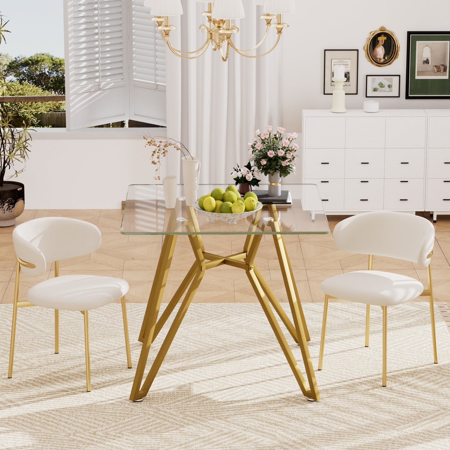 35.4-inch square tempered glass dining table, suitable for 2-4 people, space-saving small kitchen dining table, equipped with sturdy metal table legs,suitable for dining room, living room,Gold image 5