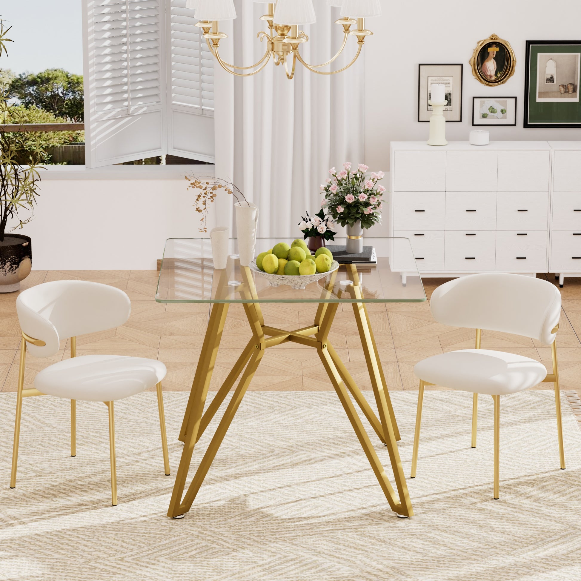 35.4-inch square tempered glass dining table, suitable for 2-4 people, space-saving small kitchen dining table, equipped with sturdy metal table legs,suitable for dining room, living room,Gold image 5