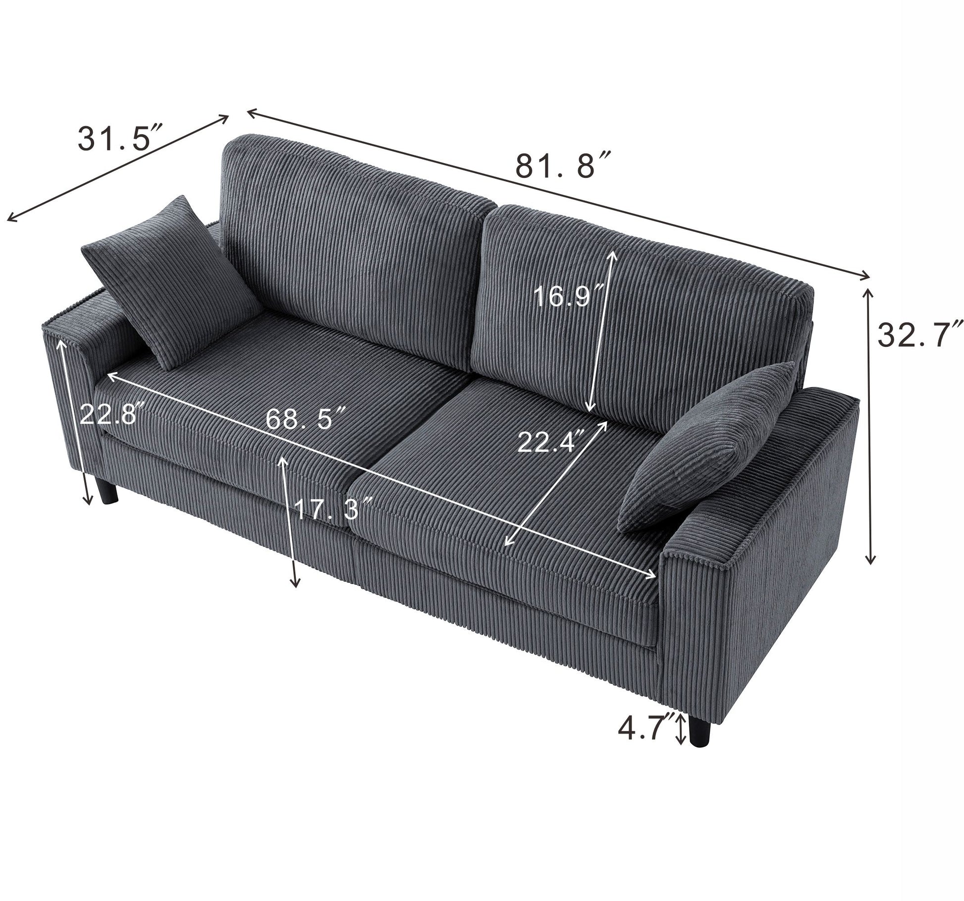 81.8"Corduroy Loveseat Sofa, 2-Seater Couch with Sturdy Iron & Wood Frame, Comfy Upholstered Sofa with Square Armrests for Living Room, Apartment image 9