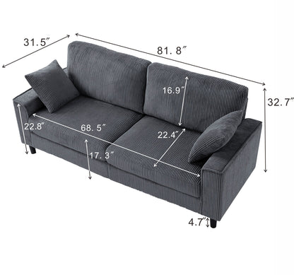 81.8"Corduroy Loveseat Sofa, 2-Seater Couch with Sturdy Iron & Wood Frame, Comfy Upholstered Sofa with Square Armrests for Living Room, Apartment image 9