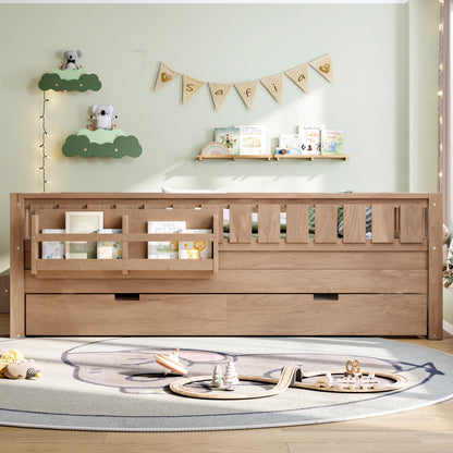 Full with built-in bookshelves and small staircase, high-quality safety rails, and Trundle,Natural image 2