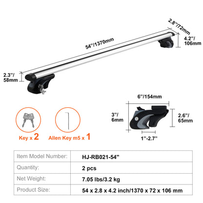 Universal Roof Rack Cross Bars, 54" Aluminum Roof Rack Crossbars, Fit Existing Raised Side Rail with Gap, 200 lbs Load Capacity, Adjustable Crossbars with Locks, for SUVs, Sedans, and Vans image 3