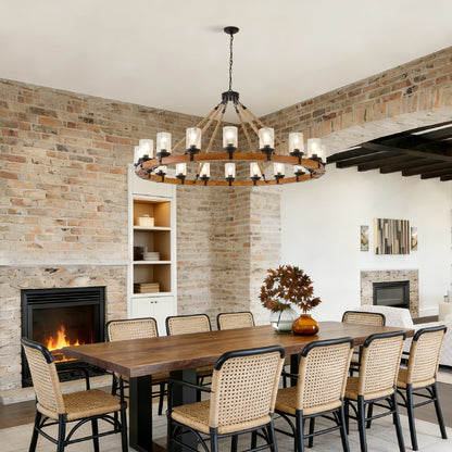 18-Light Rustic Wagon Wheel Chandelier,59"Wooden Pendant Light with Seeded Glass Shade,Industrial Chandeliers for Dining Room Kitchen lsland Foyer (Solid One-Piece Wood Frame Design)-NO INCLUDED BULBS image 7