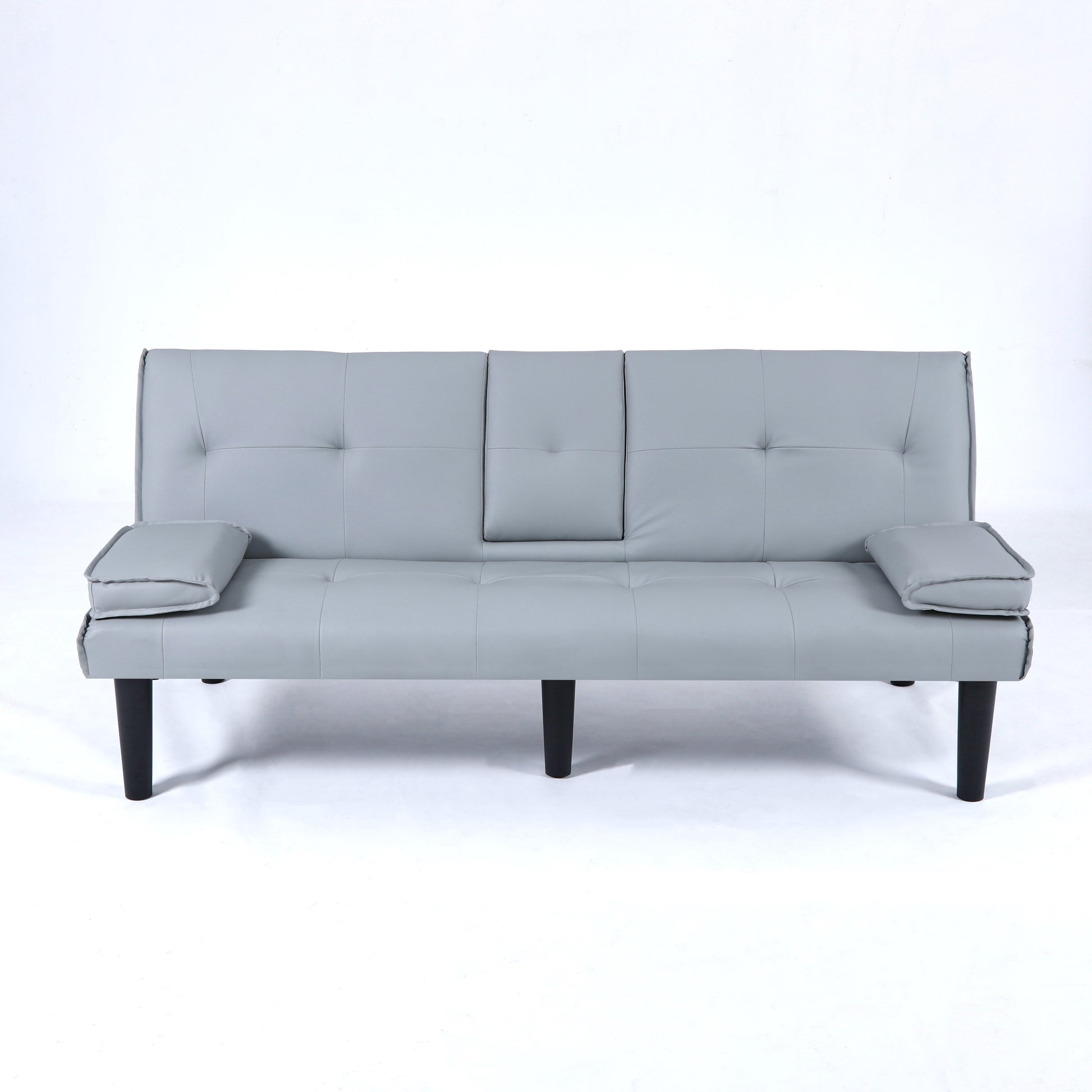 The 67-inch light gray PVC multi-functional sofa bed, with a foldable and cup holder design, makes it extremely convenient to turn the living room into a guest room image 10