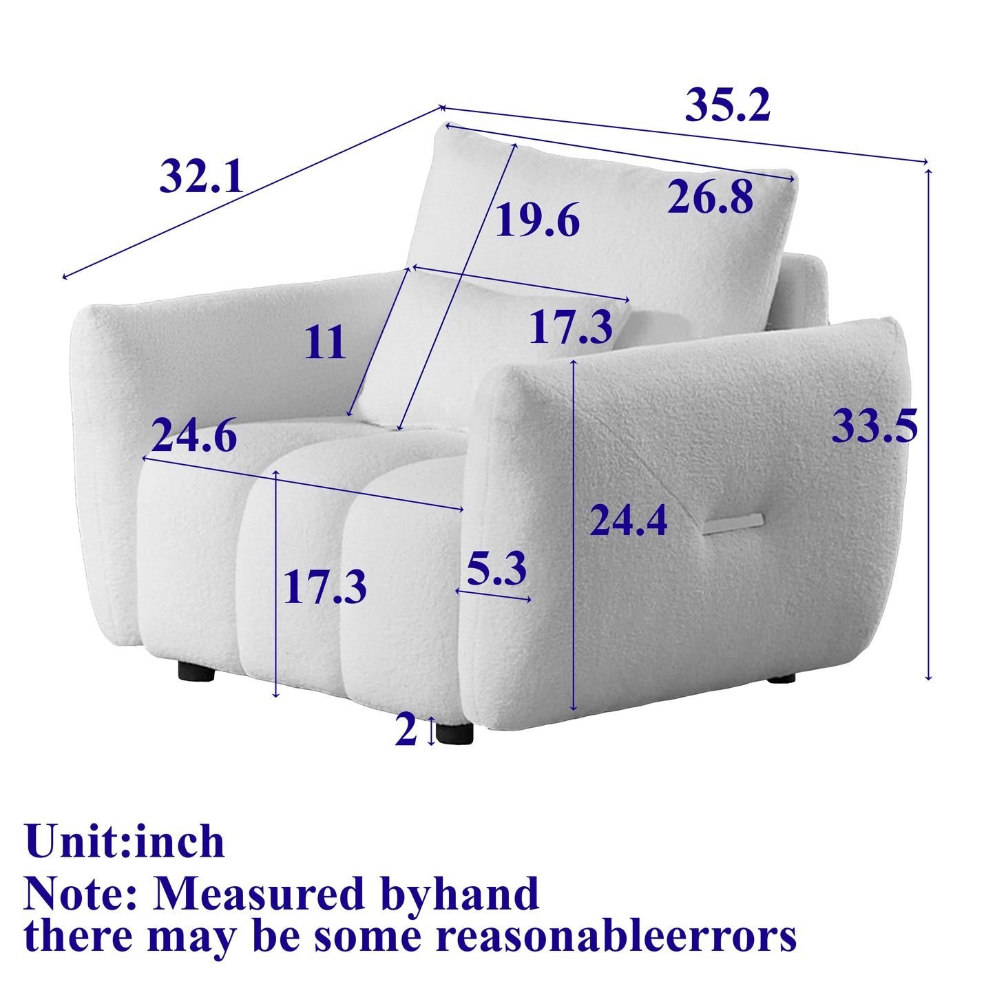 MH35.24''Teddy Fabric Sofa, Modern Lounge Chair, Upholstered with One Pillow for Apartment, Office, Living Room and Bedroom image 11