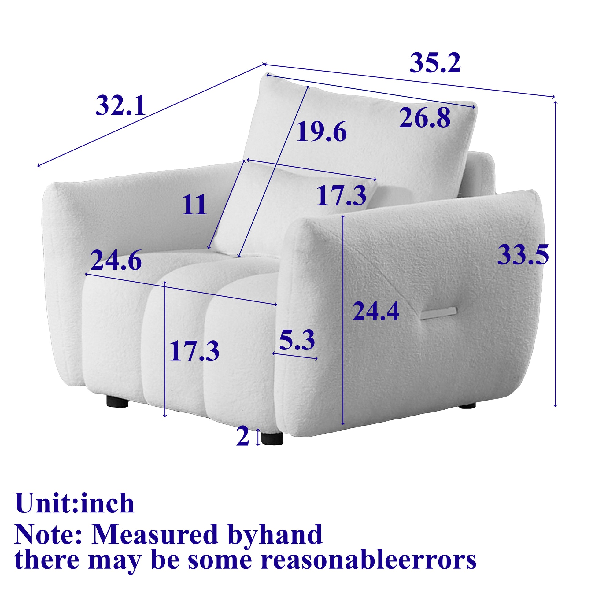 MH35.24''Teddy Fabric Sofa, Modern Lounge Chair, Upholstered with One Pillow for Apartment, Office, Living Room and Bedroom image 11