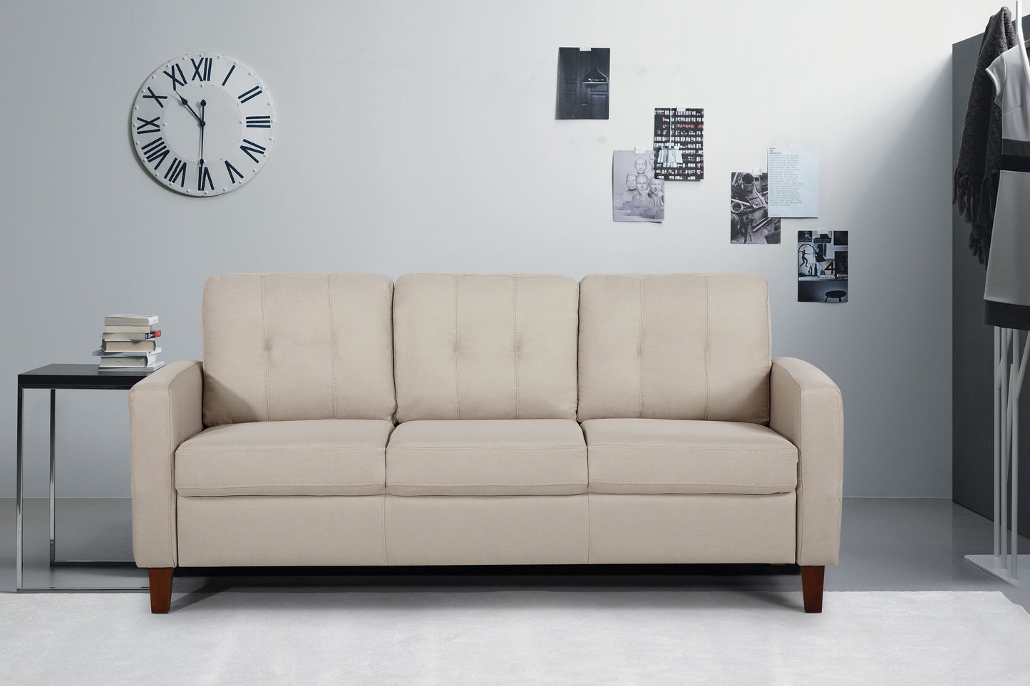 Piped Trim Square Arm Button Tufted Upholstered Accent Chair, Polyester Fabric Single Sofa Chair for Living Room image 8