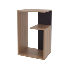 Light Oak and Wengue Side Table with Open Storage