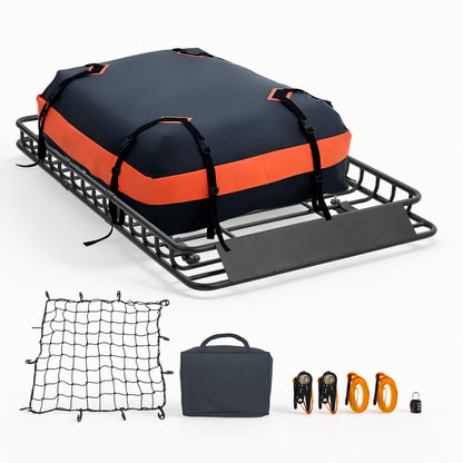 Roof Rack Cargo Basket, 54 x 34 x 4 in, Heavy Duty Roof Top Carrier Basket with Waterproof Bag, Cargo Net, Ratchet Straps, 200 lbs Capacity, Universal Car Top Luggage Holder, for SUV Truck Car image 12