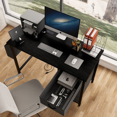 47.3" Black Office Desk with Power Outlet & Drawers - Dekuch