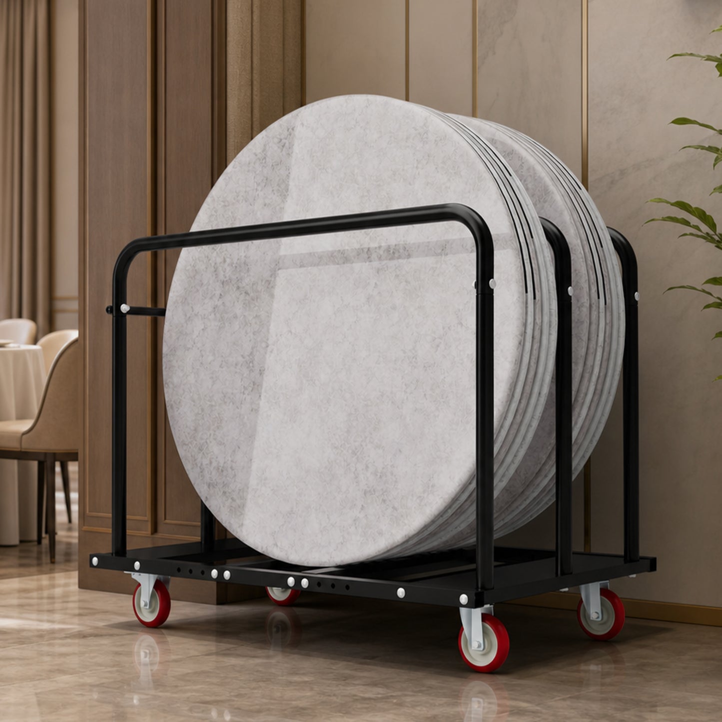 2000LBS Heavy Duty 2-in-1 Table Dolly, Adjustable Furniture Mover Cart with Multi-Slot & Flatbed Modes, 360° Swivel PU Wheels, Dual Brakes – For Drywall, Plywood, Equipment image 3