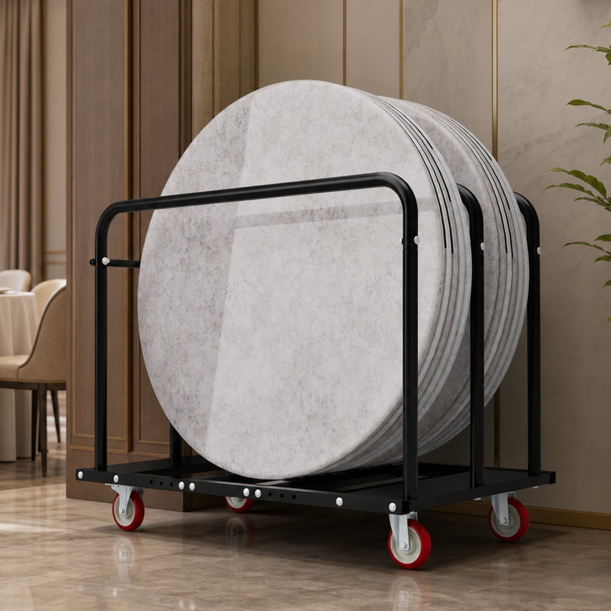 2000LBS Heavy Duty 2-in-1 Table Dolly, Adjustable Furniture Mover Cart with Multi-Slot & Flatbed Modes, 360° Swivel PU Wheels, Dual Brakes – For Drywall, Plywood, Equipment image 3