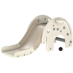 Qaba 3 in 1 Toddler Slide for Years 1-3, Kids Slide with Climber, Basketball Hoop, Elephant-Shaped Indoor Slide, Cream White