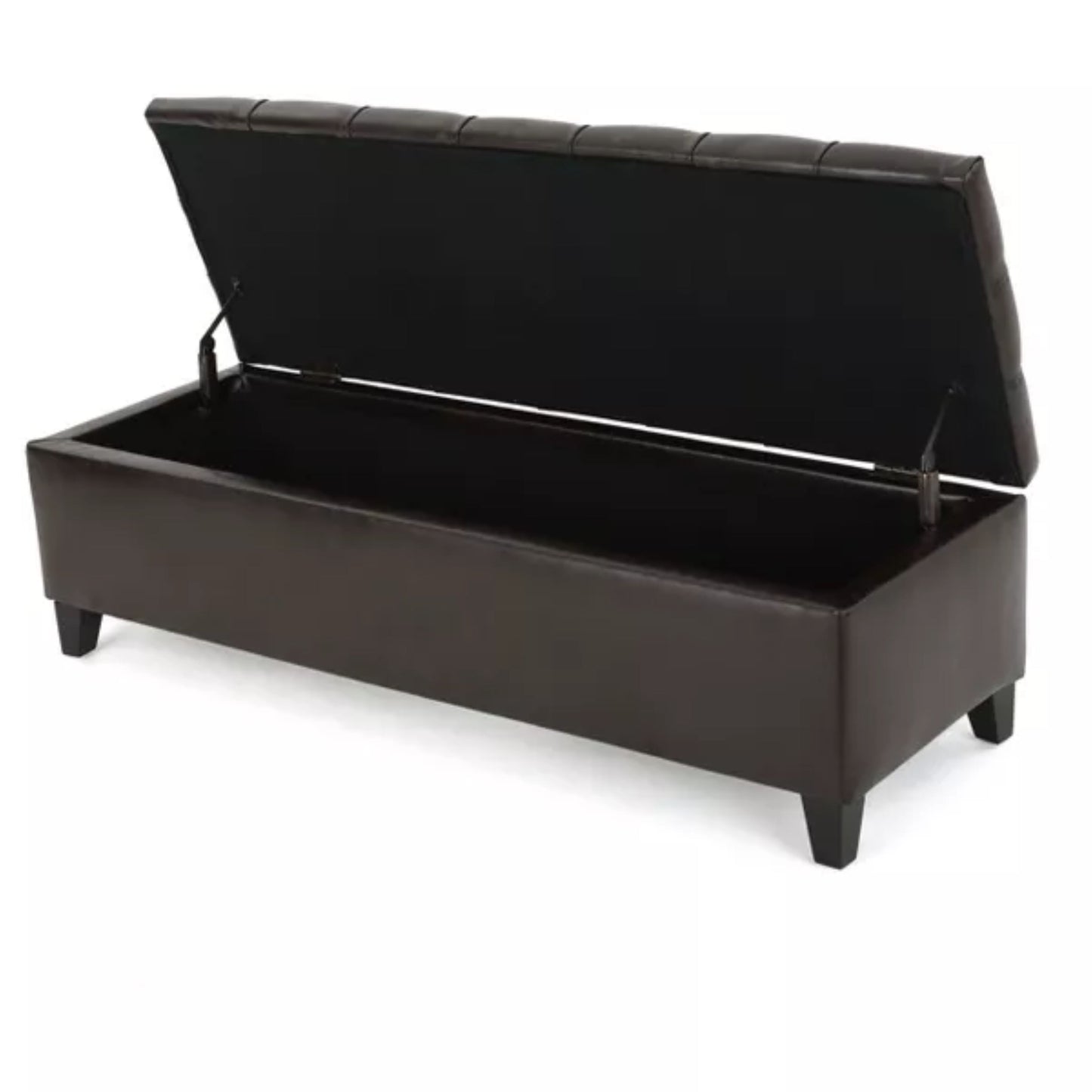 Ottoman Bench with Storage, Dark Brown PU Surface, Rubber Wood Legs, 300 lbs Capacity image 6