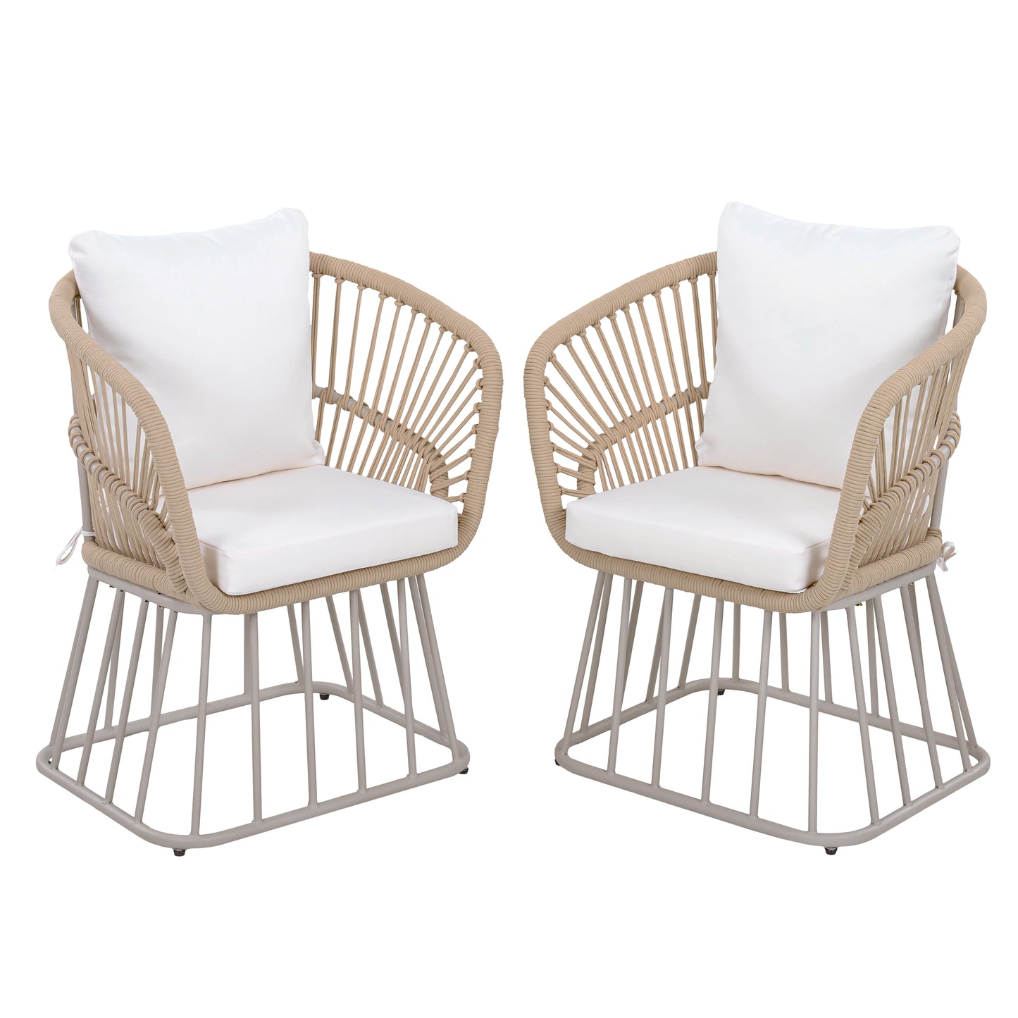 Outdoor Dining Chair MP1 - Teak Finish Wicker & Beige Steel Frame, 300LBS Weight Capacity, Includes Cushion image 5