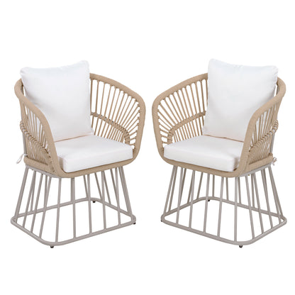Outdoor Dining Chair MP1 - Teak Finish Wicker & Beige Steel Frame, 300LBS Weight Capacity, Includes Cushion image 5