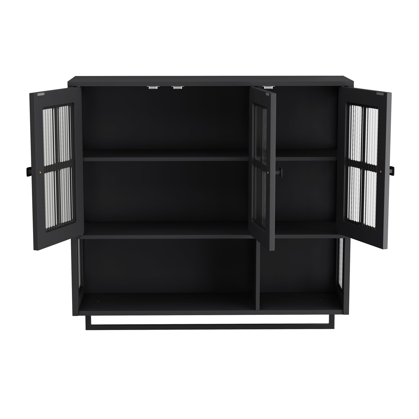 Bathroom Wall Cabinet, 3-Door Wooden Wall Cabinet with Open and Hidden Storage Space, Medicine Cabinet with Glass Door and Towel Bar for Entryway Living Room Bathroom Dining Room,Black image 8