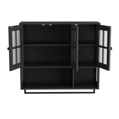 Bathroom Wall Cabinet, 3-Door Wooden Wall Cabinet with Open and Hidden Storage Space, Medicine Cabinet with Glass Door and Towel Bar for Entryway Living Room Bathroom Dining Room,Black image 8