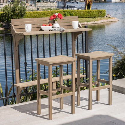 3-Piece Balcony Bar Set with Bottom Shelf Table and 2 Stools, Grey Finish image 1