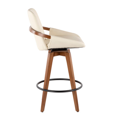 Mid-Century Counter Stool in Walnut and Cream Faux Leather image 2