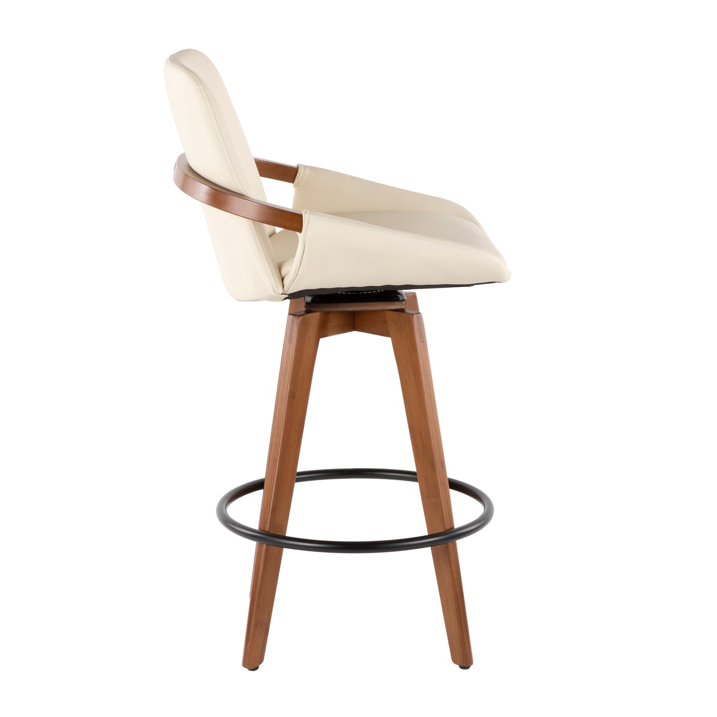 Mid-Century Counter Stool in Walnut and Cream Faux Leather image 2