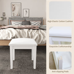 Vanity Stool Makeup Bench Dressing Stool with Cushion and Solid Legs,White