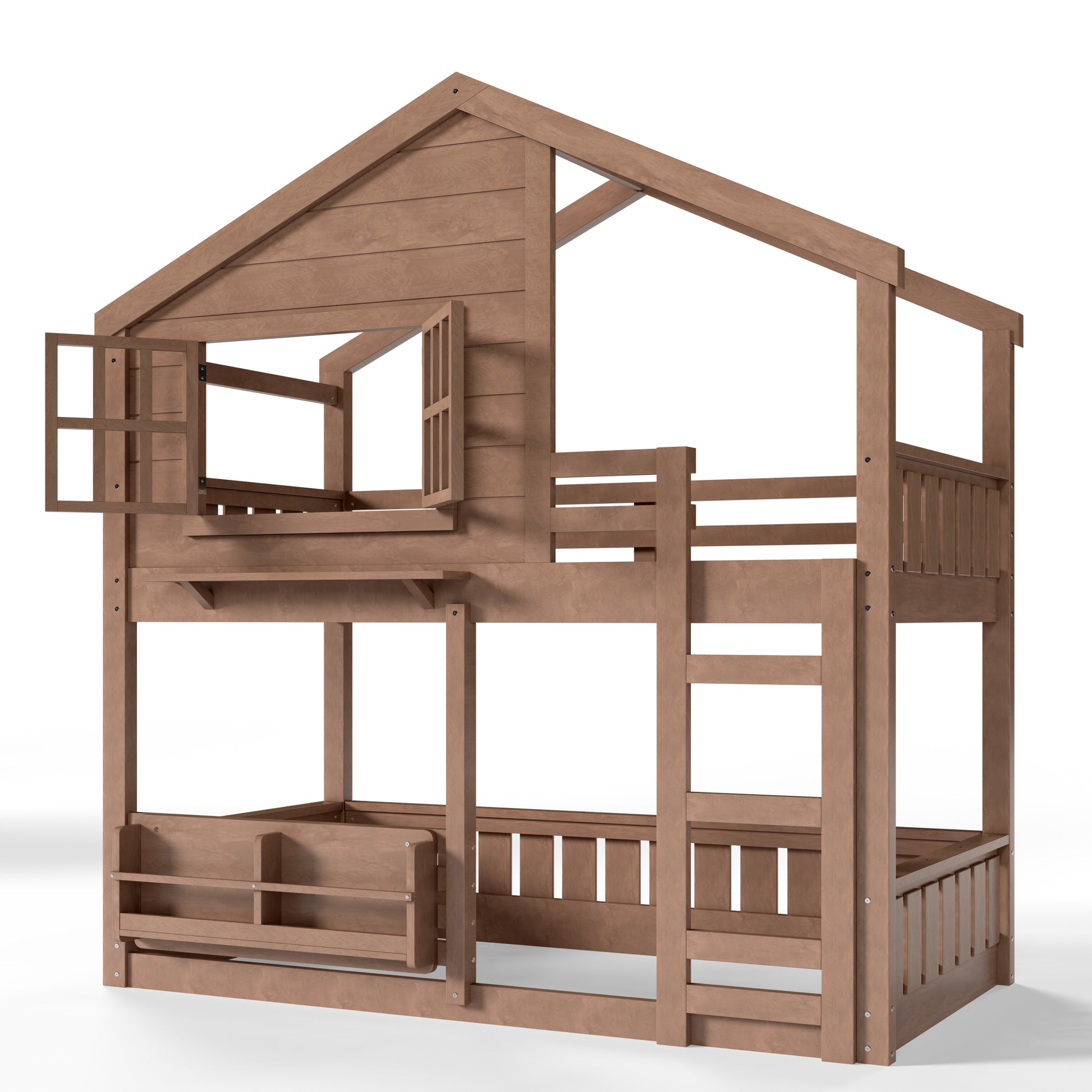 Twin Size Bunk Bed/Loft Bed with Bookshelf, House Design, High-Quality Safety Fencing,Natural image 11