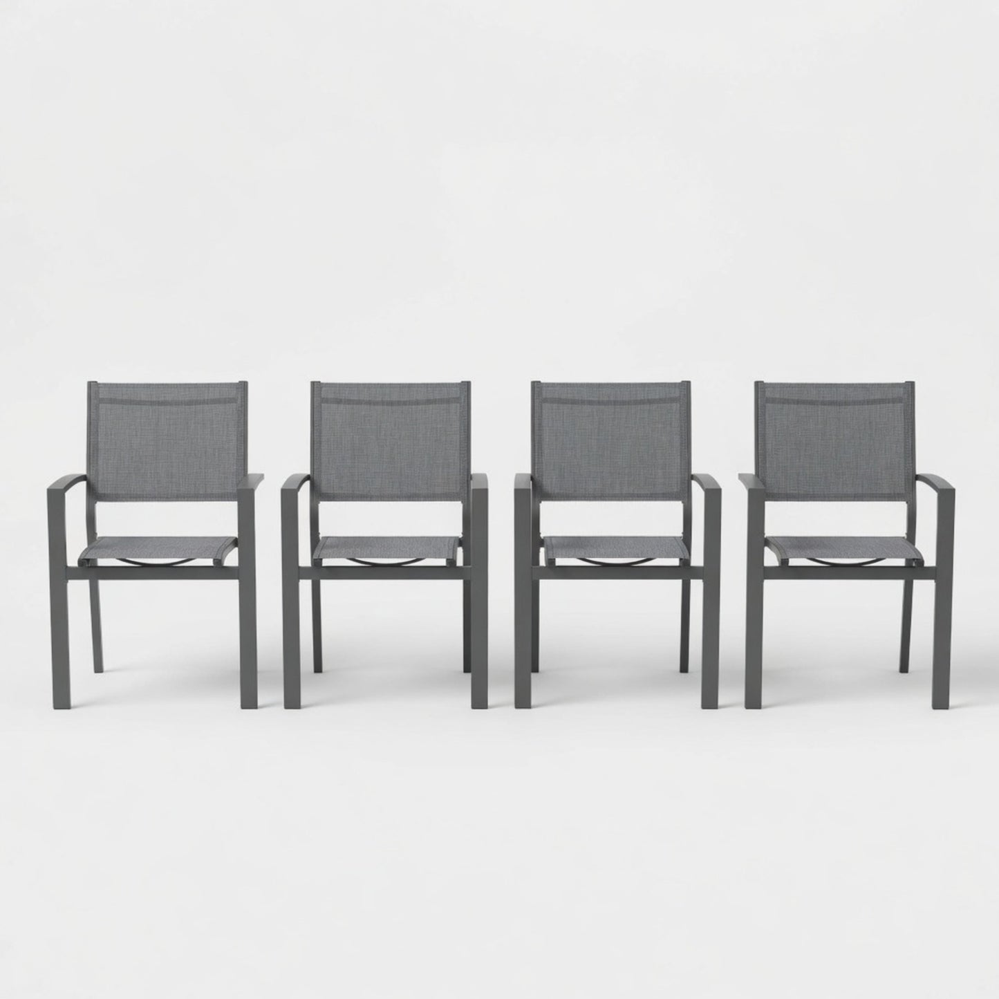 Set of 4, Heavy duty Metal Grey Outdoor Patio Chair – All Weather Textilene image 12