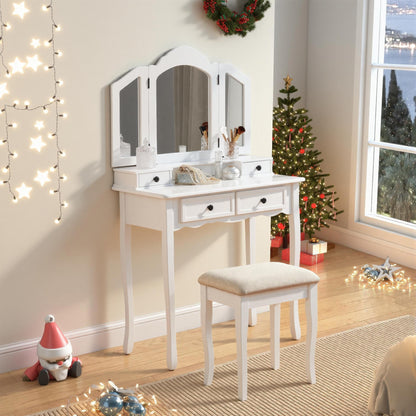 Sanlo Wooden Vanity Make Up Table and Stool Set, White image 1