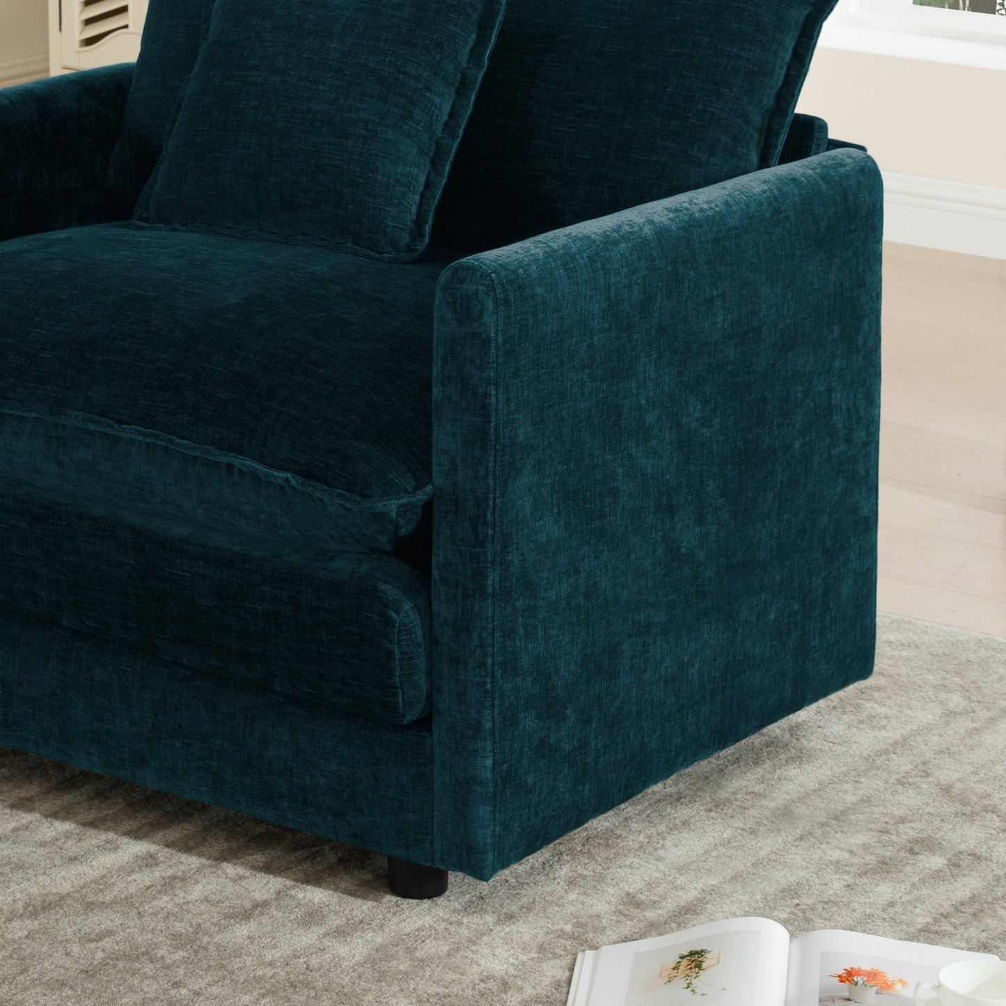 Modern Accent Chair with Ottoman, Living Room Club Chair Chenille Upholstered Armchair, Reading Chair for Bedroom, Blue Chenille image 9