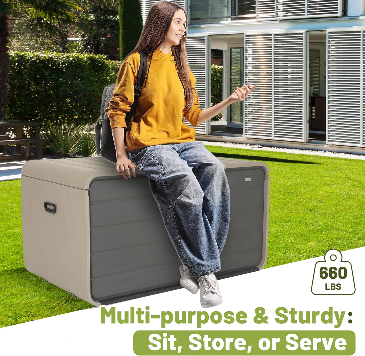 Resin Deck Box 160 Gallons, Large Heavy-Duty Outdoor Storage Box, Lockable & Waterproof Patio Outside Storage Box for Patio Furniture, Tools, Pool Supplies image 4