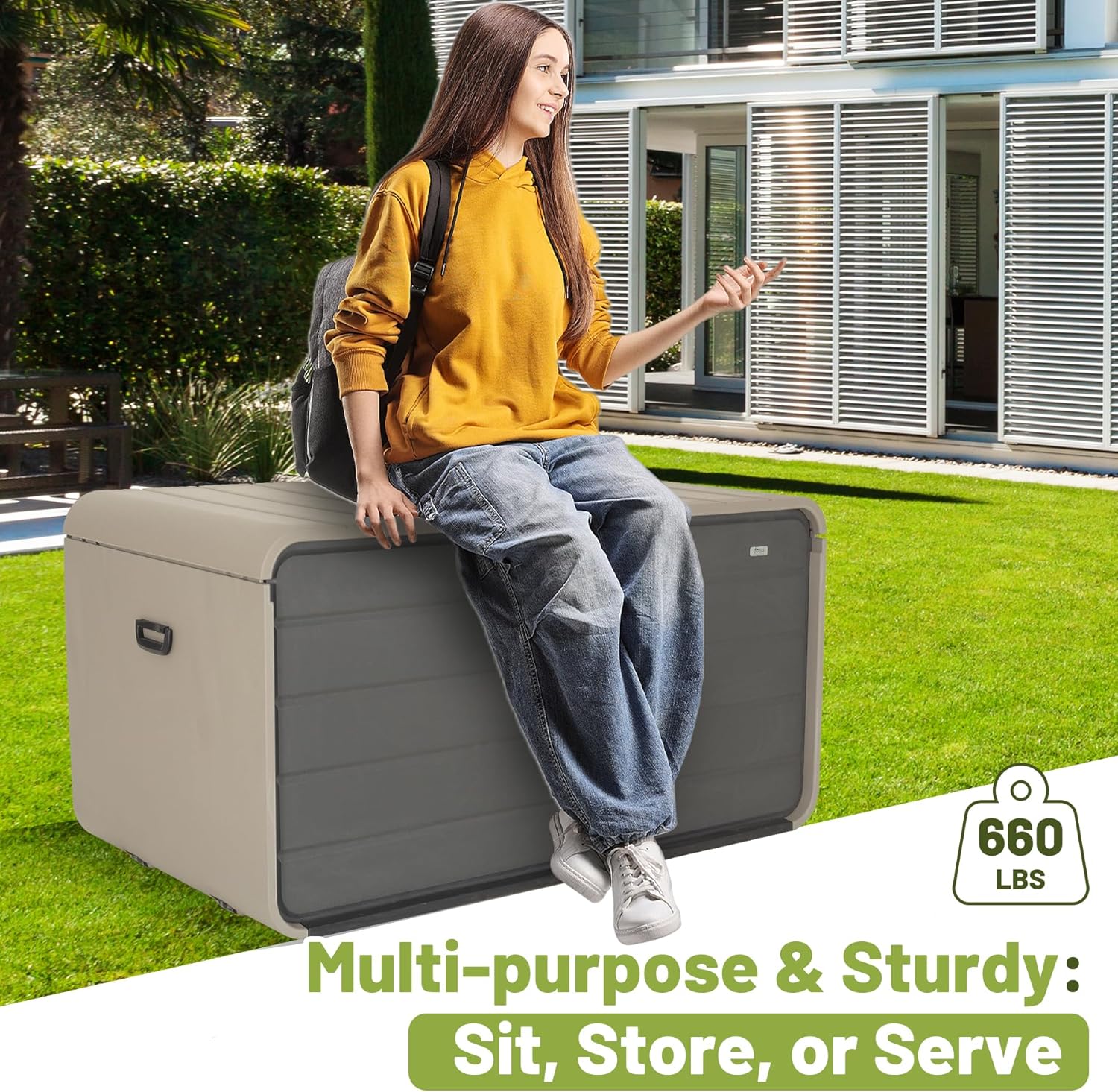 Resin Deck Box 160 Gallons, Large Heavy-Duty Outdoor Storage Box, Lockable & Waterproof Patio Outside Storage Box for Patio Furniture, Tools, Pool Supplies image 4